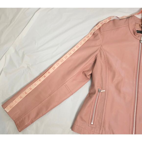 Bernardo Genuine Leather Moto Jacket Women's Size L Pink Full Zip - Picture 9 of 10